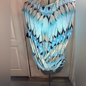 Roz & Ali XL Top BOHO Blue/ Teal Double Lined Peasant Unique Attractive